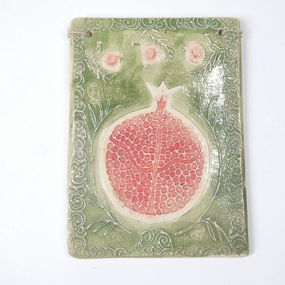 Pomegranate Fruit Handmade Ceramic Wall Tile Vintage 4.5x3.5 - Picture 1 of 7